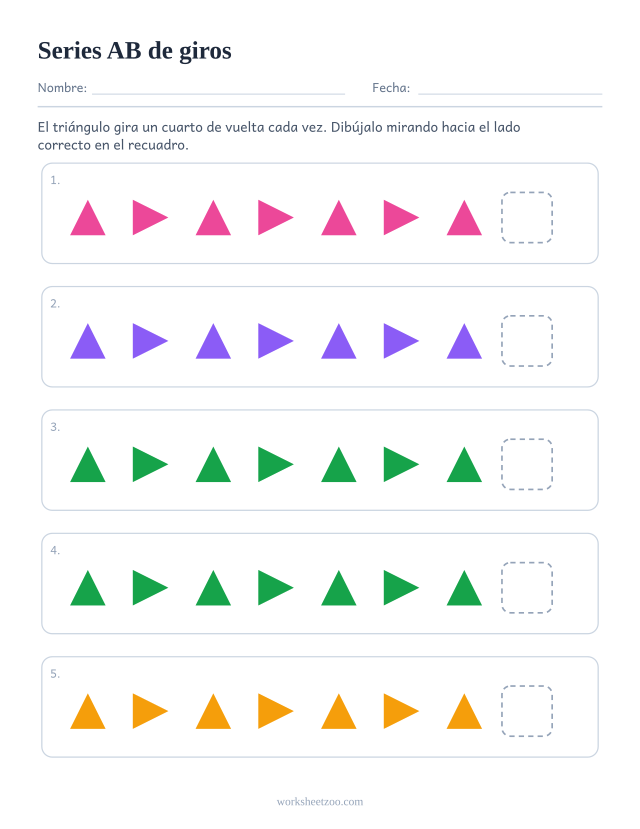 Ficha de series AB de giros, cinco filas para descubrir qué sigue en un núcleo de 2