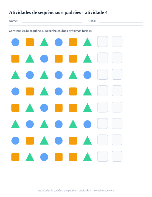 Prévia de Atividades de sequências e padrões, atividade 4 para imprimir