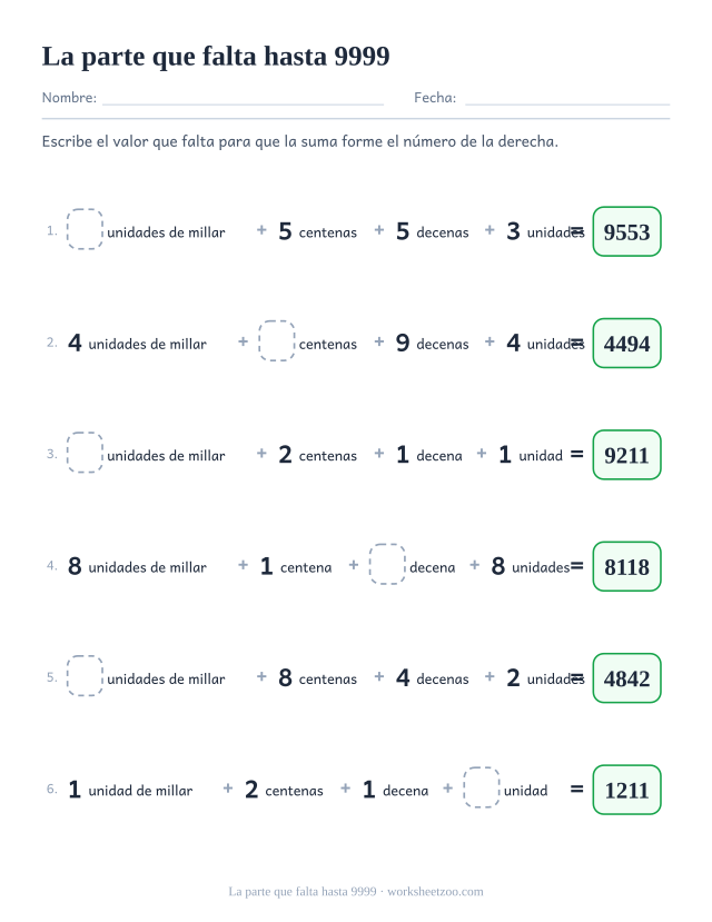 Ficha de cuatro cifras con una parte en blanco y el total a la vista