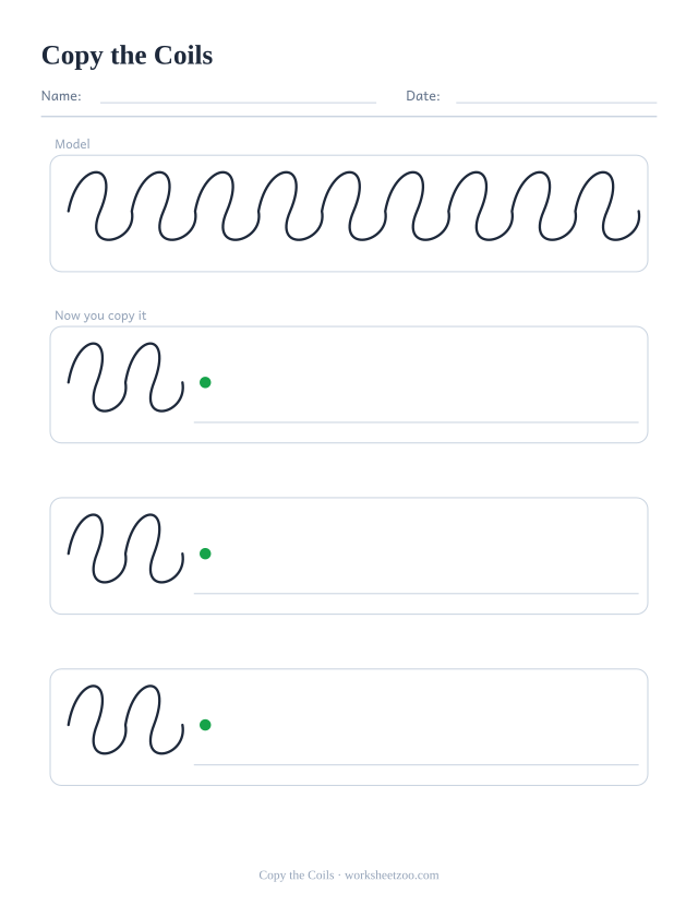 copy the coils pre-writing worksheet, a solid model row and three empty rows to copy it into