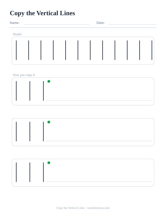copy the vertical lines pre-writing worksheet, a solid model row and three empty rows to copy it into