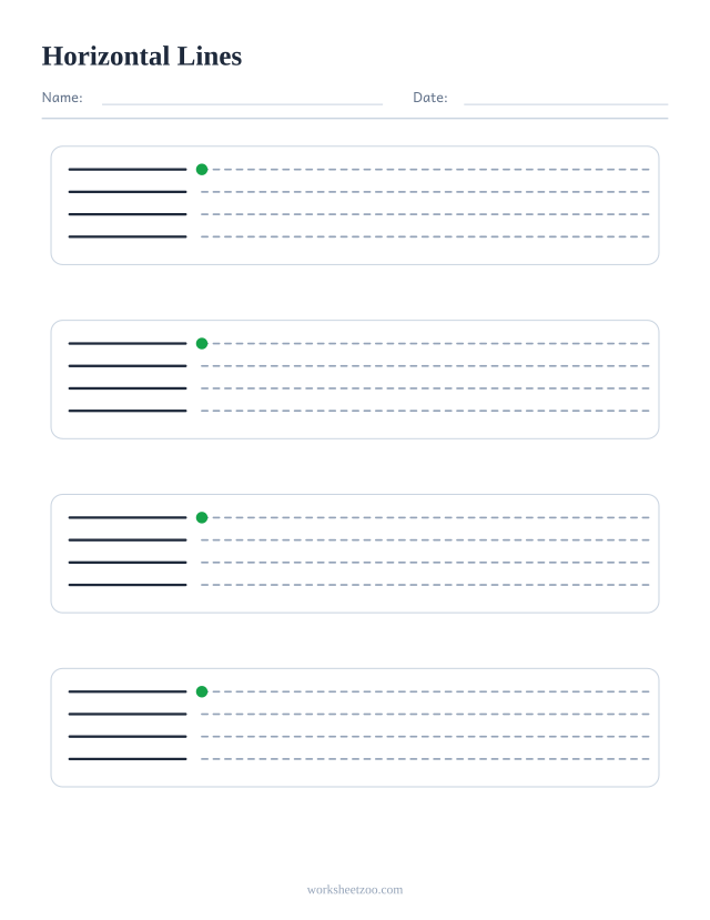 Horizontal Lines pre-writing practice worksheet with dashed patterns to trace