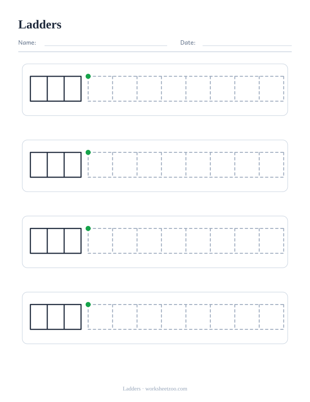 ladders pre-writing practice worksheet with a solid example and dashed patterns to trace