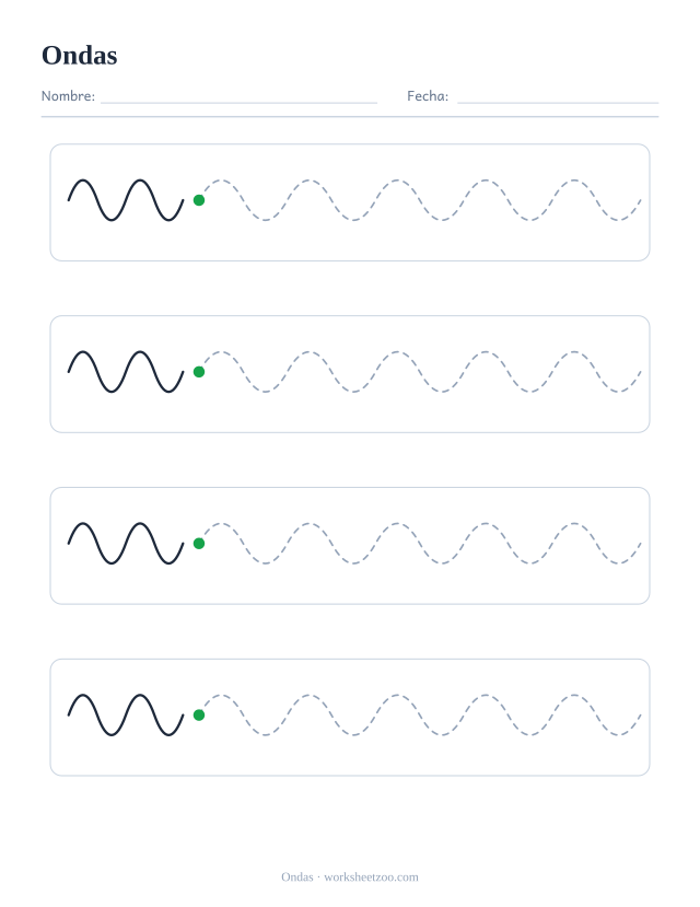 Ficha de grafomotricidad de Ondas con patrones punteados para repasar