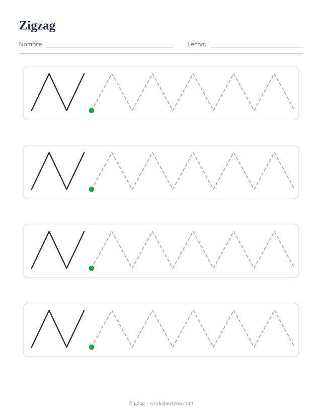 Ficha de grafomotricidad de Zigzag con patrones punteados para repasar