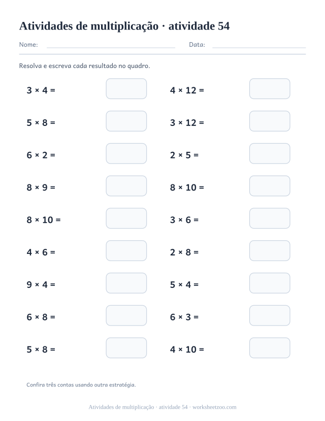 Prévia de Atividades de multiplicação, atividade 54 para imprimir