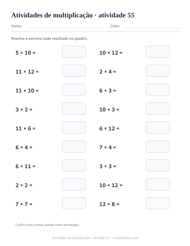 Prévia de Atividades de multiplicação, atividade 55 para imprimir