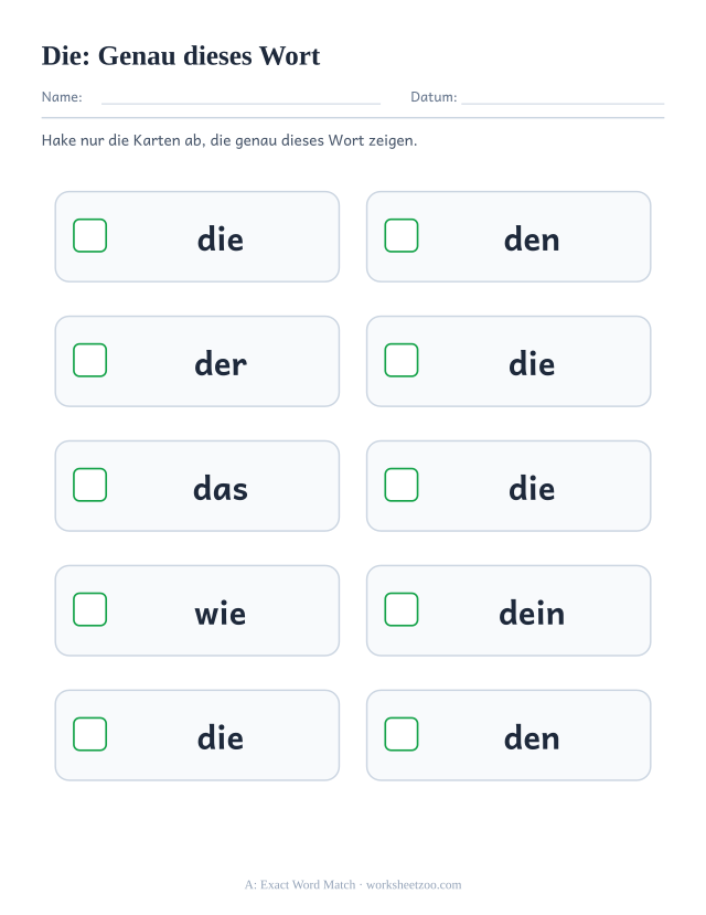 Vorschau: häufiges Wort „die“, Genau dieses Wort