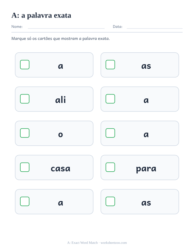 Prévia da palavra frequente “a”, a palavra exata