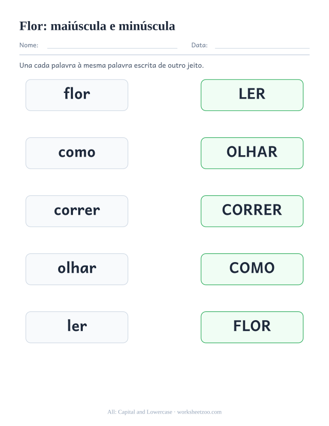 Prévia da palavra frequente “flor”, maiúscula e minúscula
