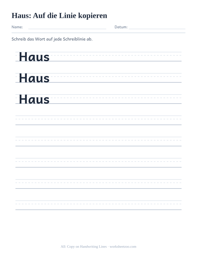 Vorschau: häufiges Wort „Haus“, Auf die Linie kopieren