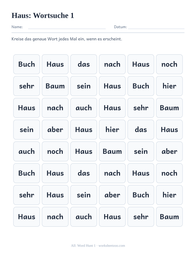 Vorschau: häufiges Wort „Haus“, Wortsuche 1