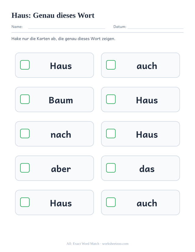 Vorschau: häufiges Wort „Haus“, Genau dieses Wort