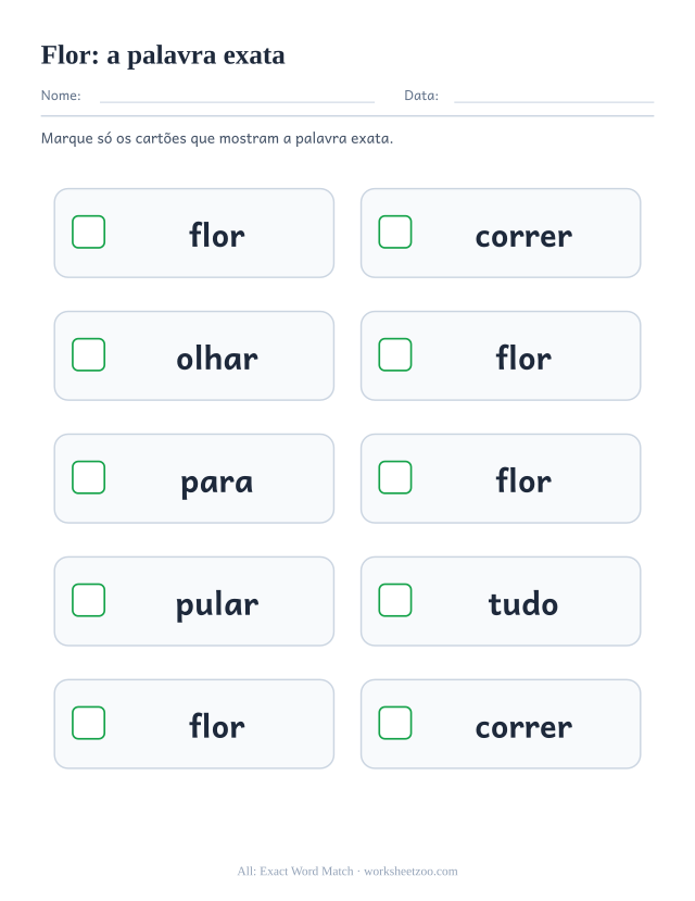 Prévia da palavra frequente “flor”, a palavra exata