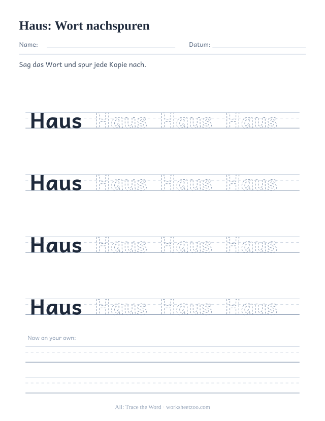 Vorschau: häufiges Wort „Haus“, Wort nachspuren