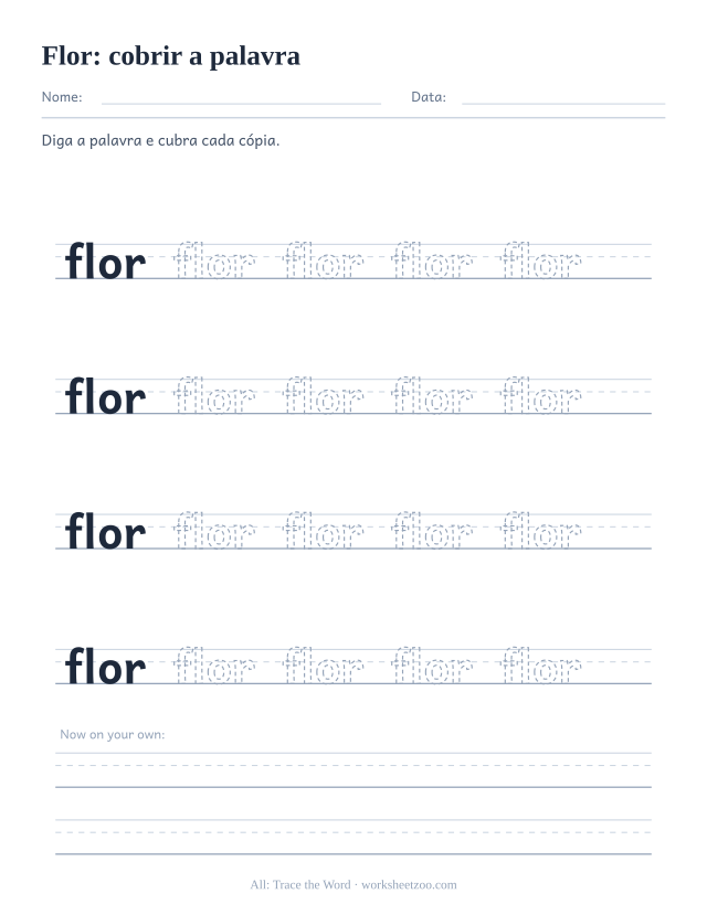 Prévia da palavra frequente “flor”, cobrir a palavra
