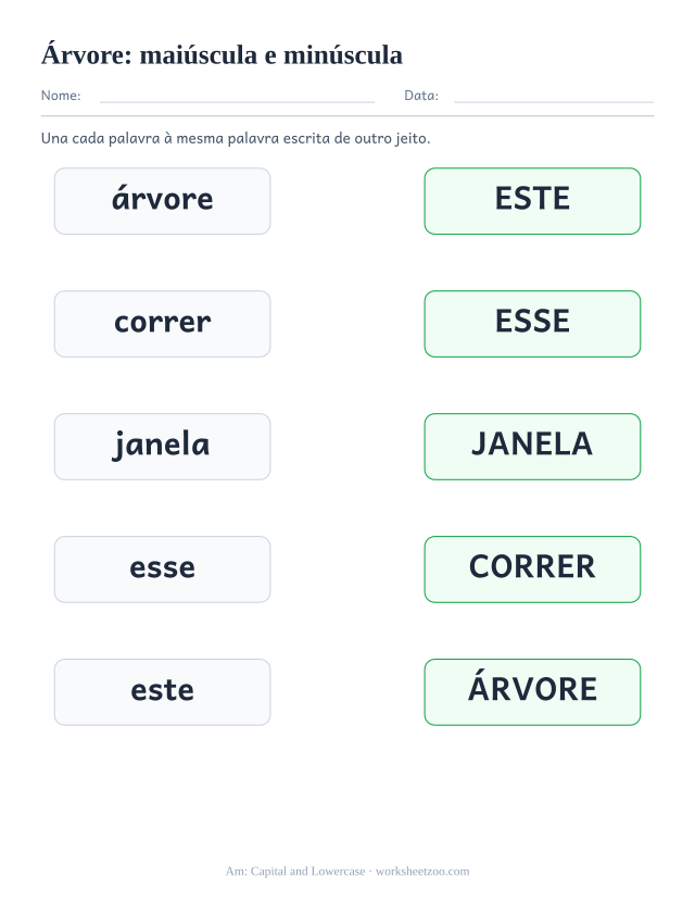 Prévia da palavra frequente “árvore”, maiúscula e minúscula