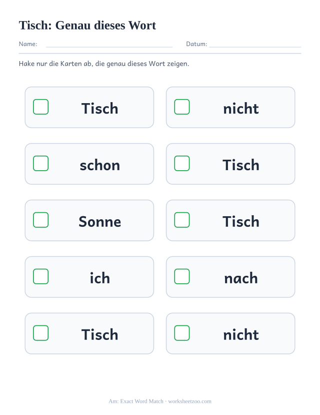 Vorschau: häufiges Wort „Tisch“, Genau dieses Wort