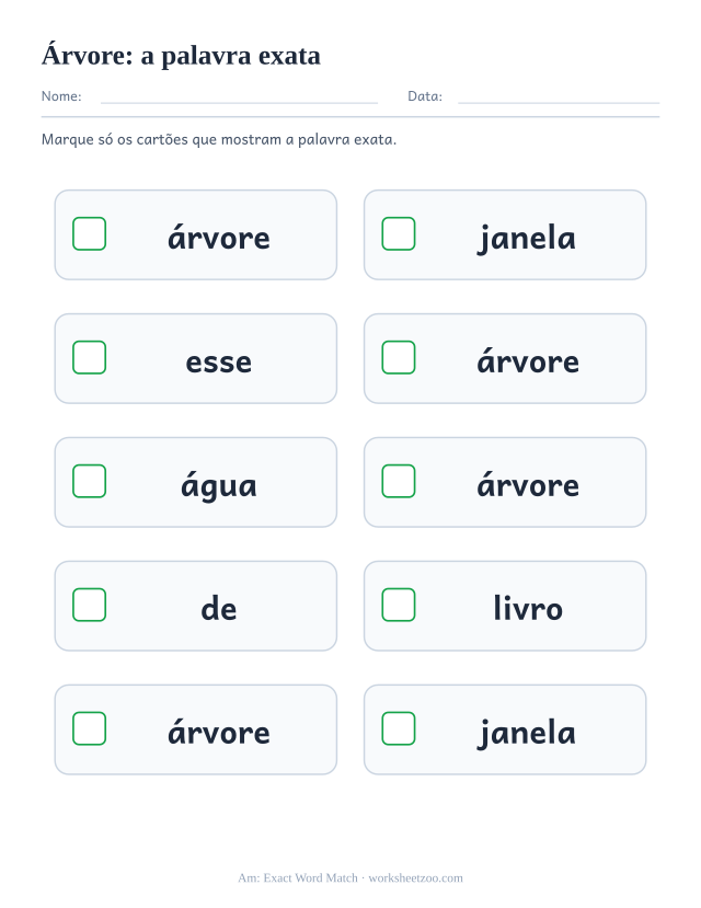 Prévia da palavra frequente “árvore”, a palavra exata