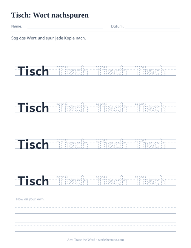 Vorschau: häufiges Wort „Tisch“, Wort nachspuren
