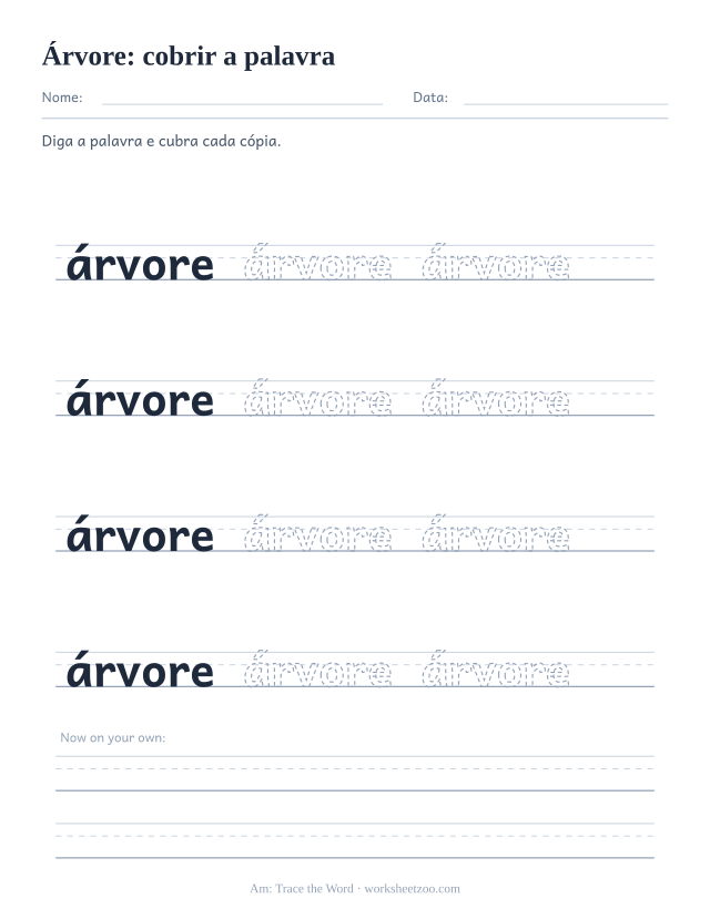 Prévia da palavra frequente “árvore”, cobrir a palavra