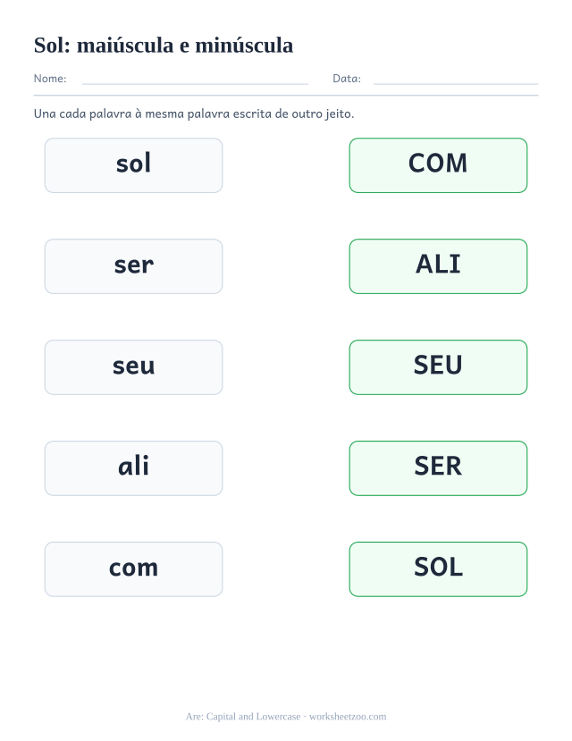 Prévia da palavra frequente “sol”, maiúscula e minúscula