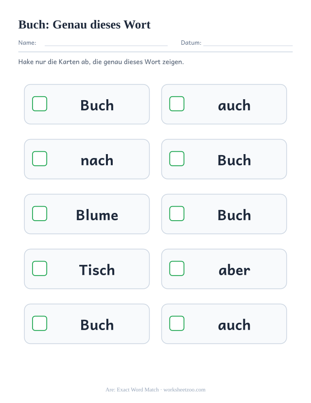 Vorschau: häufiges Wort „Buch“, Genau dieses Wort