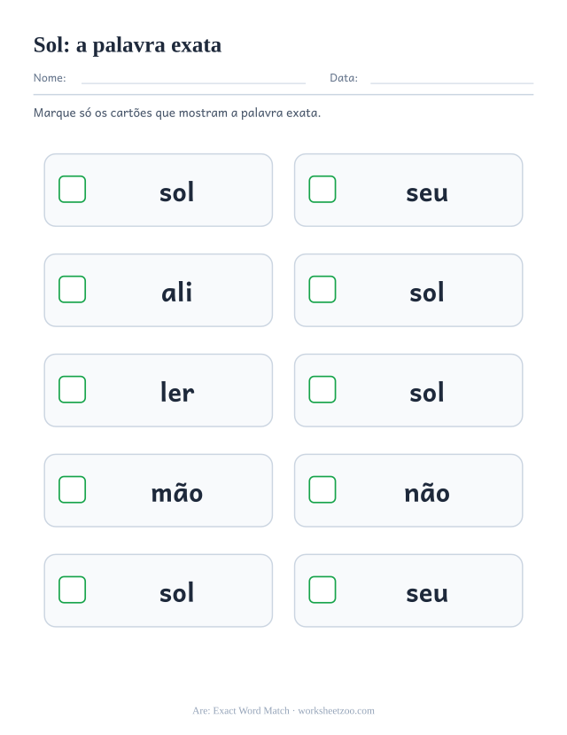 Prévia da palavra frequente “sol”, a palavra exata