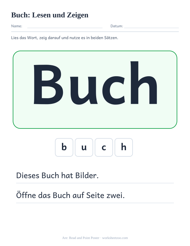 Vorschau: häufiges Wort „Buch“, Lesen und Zeigen