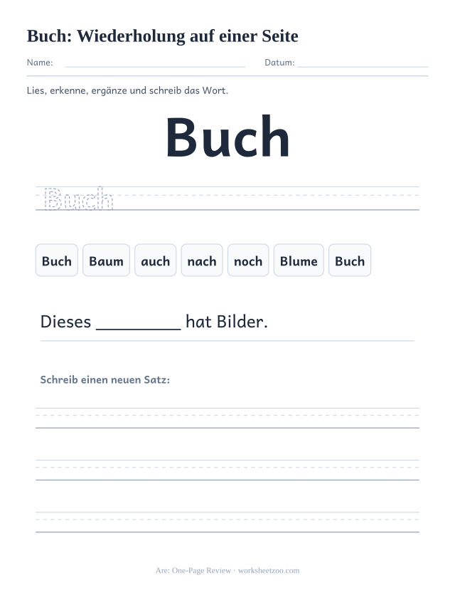 Vorschau: häufiges Wort „Buch“, Wiederholung auf einer Seite