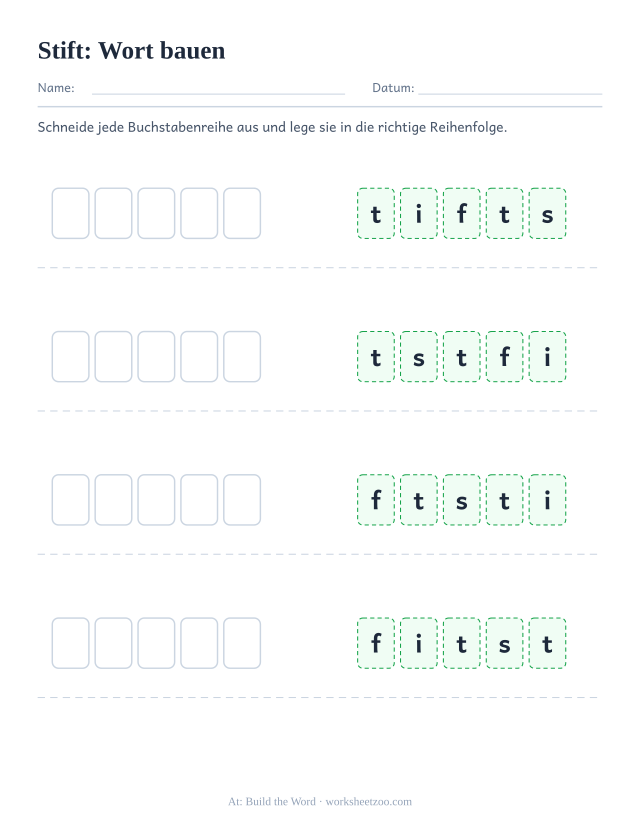 Vorschau: häufiges Wort „Stift“, Wort bauen