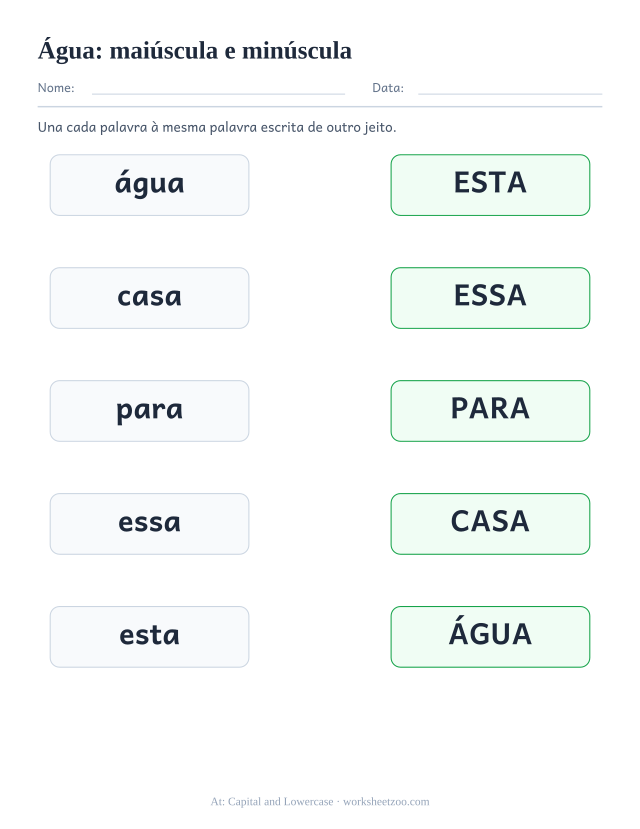 Prévia da palavra frequente “água”, maiúscula e minúscula