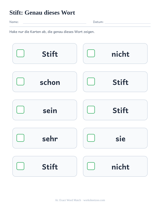 Vorschau: häufiges Wort „Stift“, Genau dieses Wort