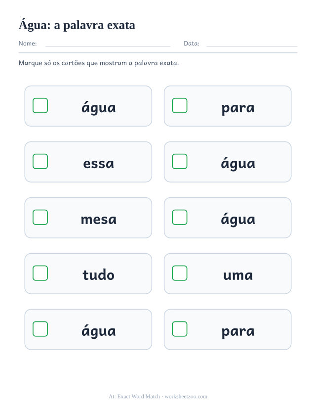 Prévia da palavra frequente “água”, a palavra exata