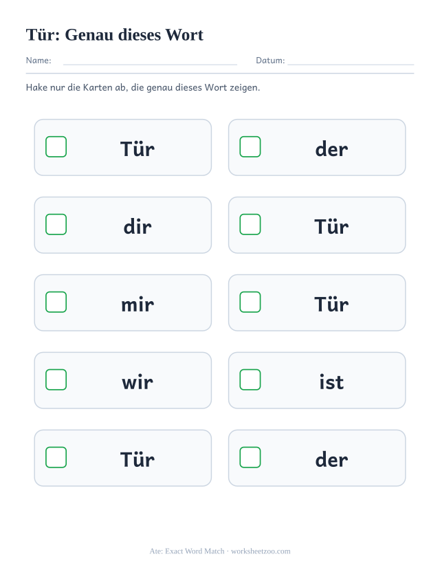 Vorschau: häufiges Wort „Tür“, Genau dieses Wort