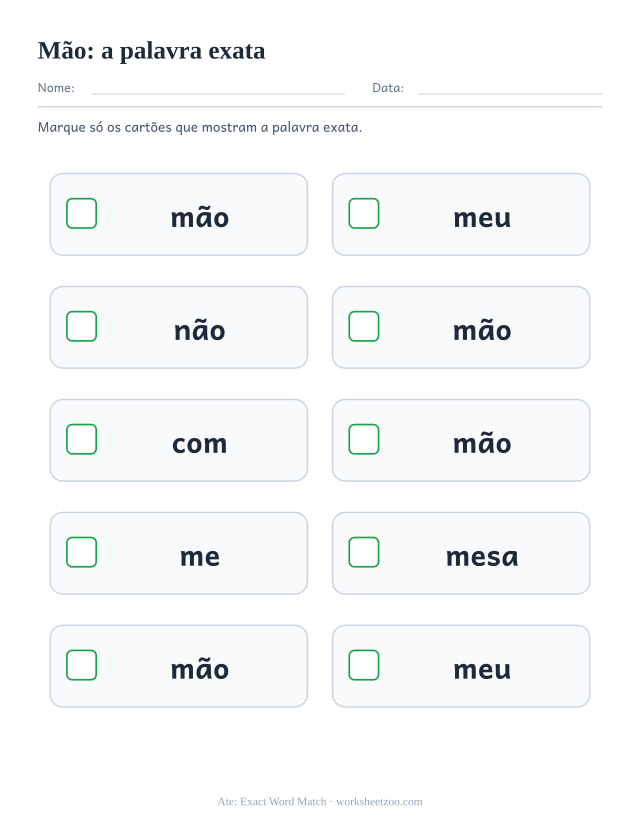 Prévia da palavra frequente “mão”, a palavra exata