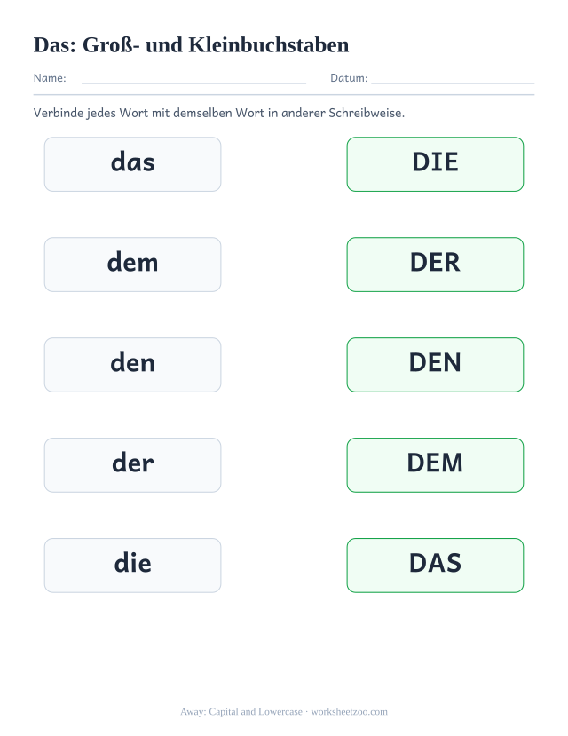 Vorschau: häufiges Wort „das“, Groß- und Kleinbuchstaben