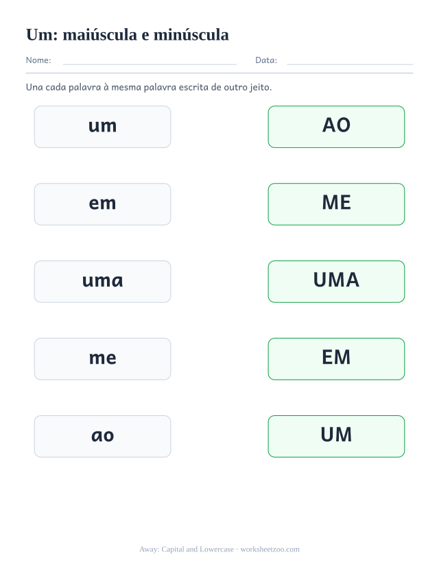 Prévia da palavra frequente “um”, maiúscula e minúscula