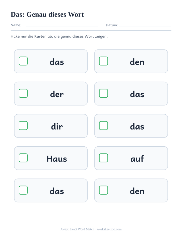 Vorschau: häufiges Wort „das“, Genau dieses Wort