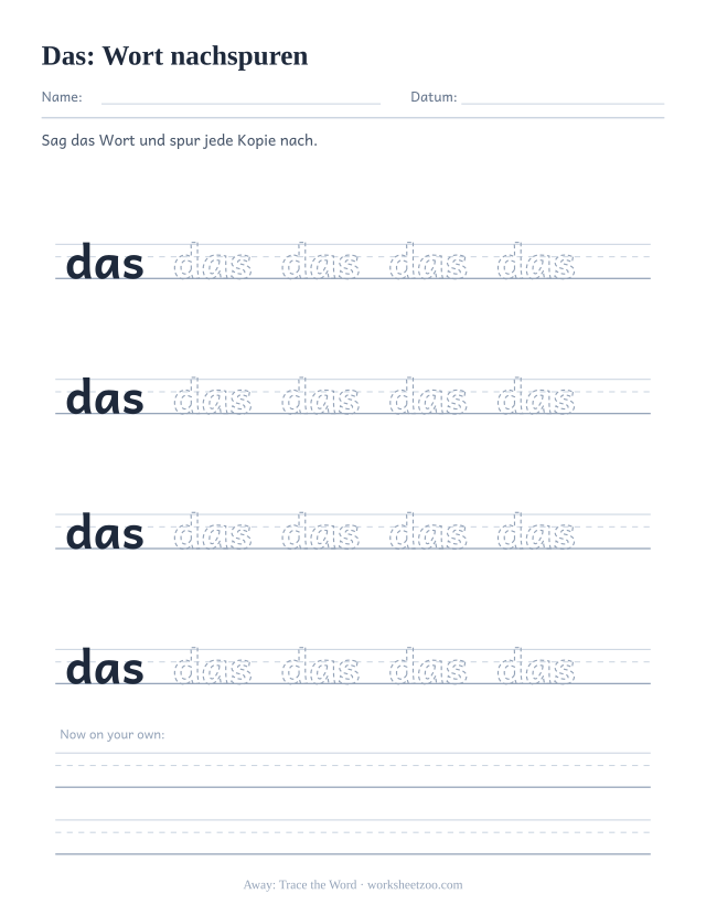 Vorschau: häufiges Wort „das“, Wort nachspuren