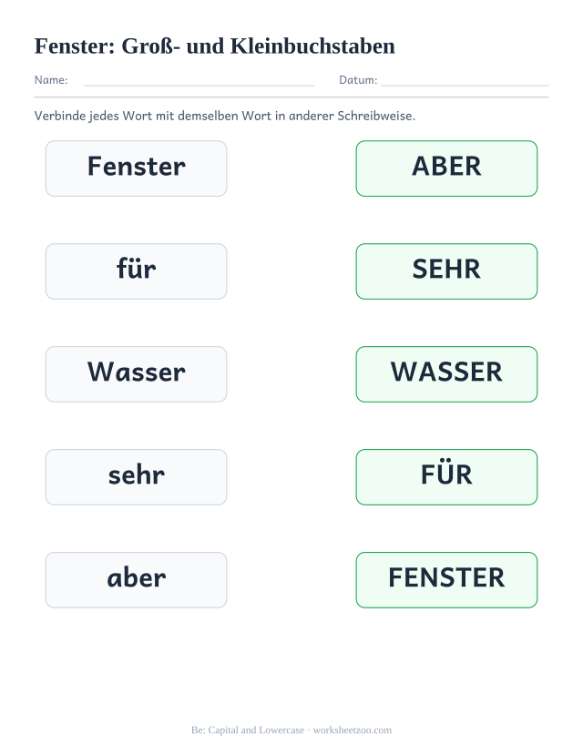 Vorschau: häufiges Wort „Fenster“, Groß- und Kleinbuchstaben