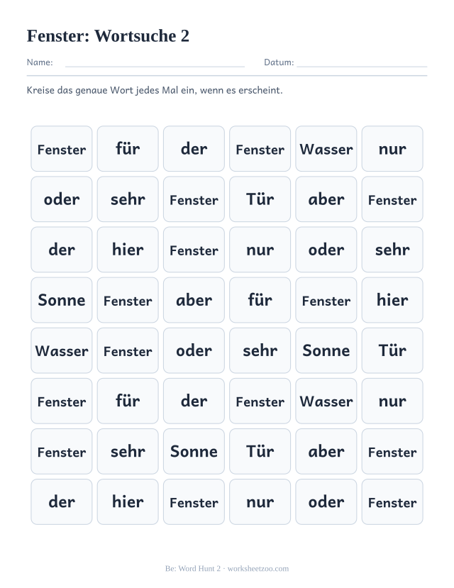 Vorschau: häufiges Wort „Fenster“, Wortsuche 2