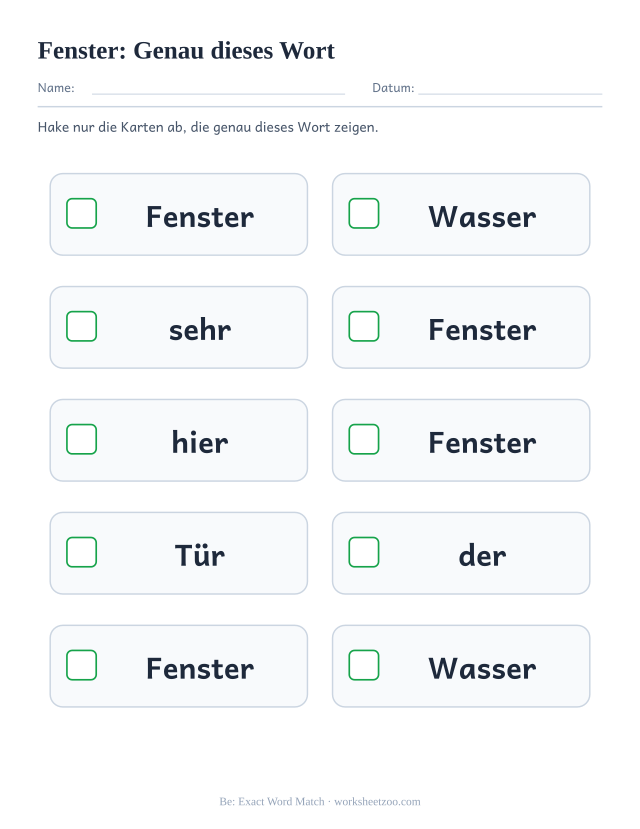 Vorschau: häufiges Wort „Fenster“, Genau dieses Wort