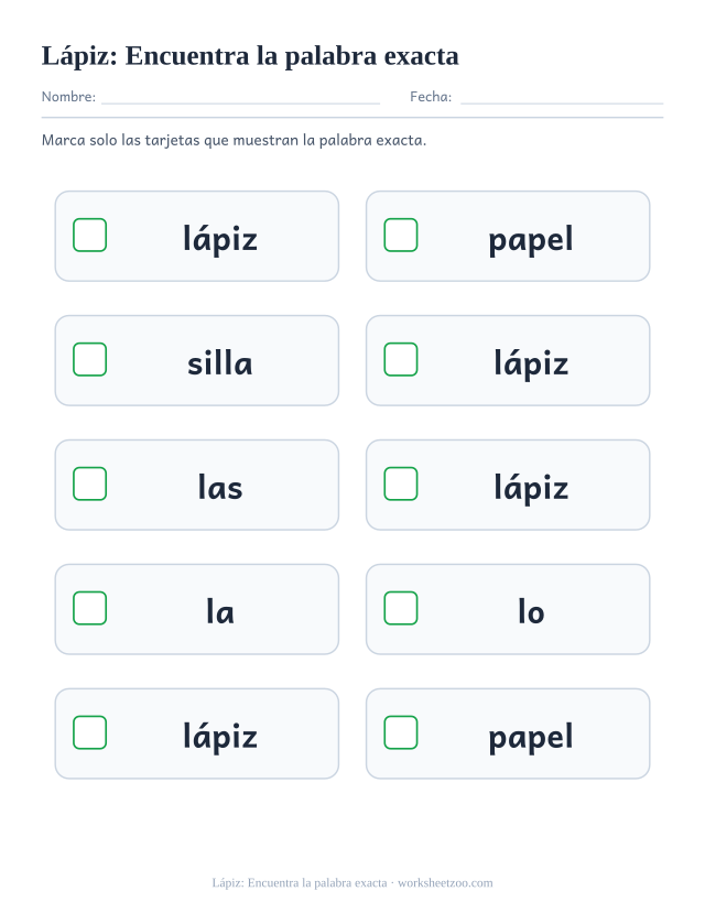 Ficha de la palabra frecuente «lápiz», encuentra la palabra exacta para imprimir
