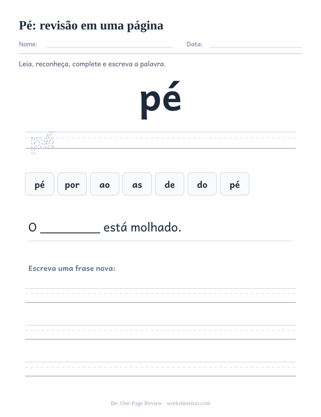 Prévia da palavra frequente “pé”, revisão em uma página