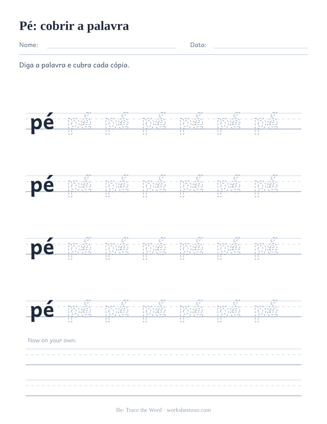 Prévia da palavra frequente “pé”, cobrir a palavra