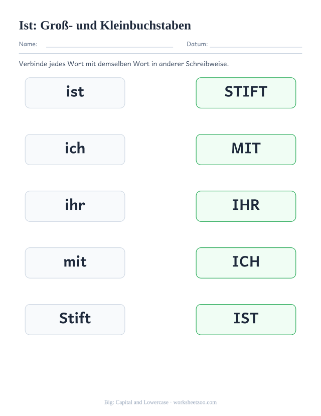 Vorschau: häufiges Wort „ist“, Groß- und Kleinbuchstaben