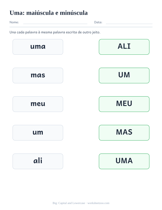 Prévia da palavra frequente “uma”, maiúscula e minúscula