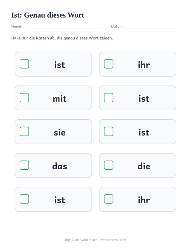 Vorschau: häufiges Wort „ist“, Genau dieses Wort