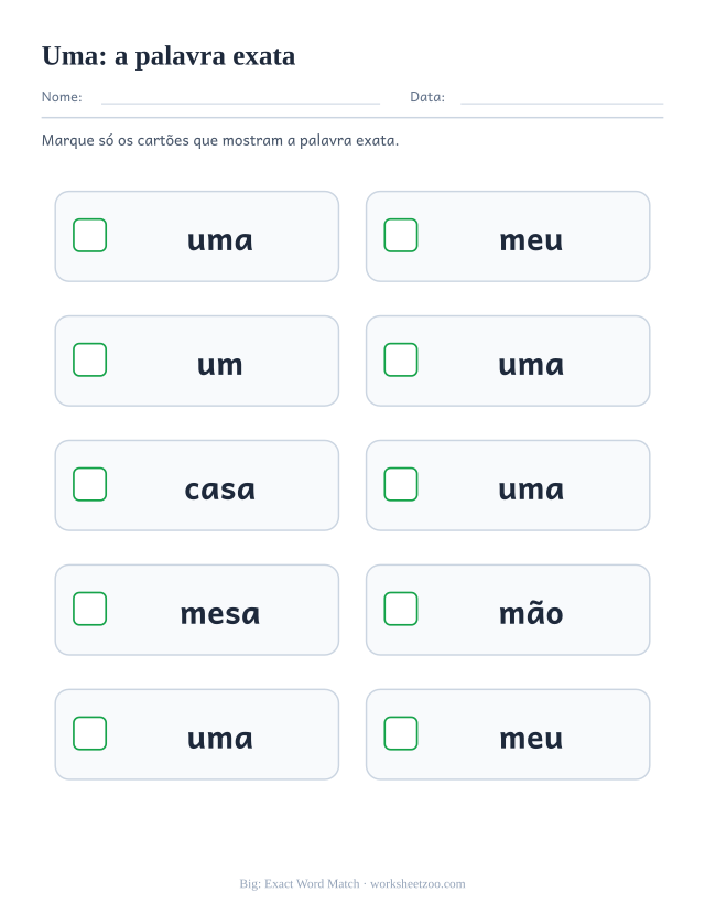 Prévia da palavra frequente “uma”, a palavra exata